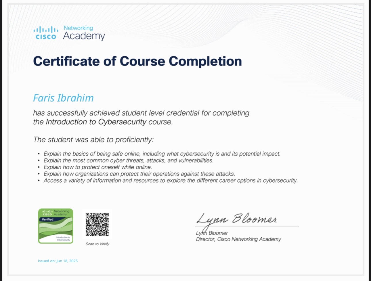 Cisco Introduction to Cybersecurity